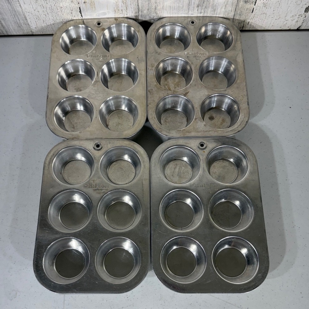 Chilton Ware Muffin Tin Set of 4 6-Cup Silver Aluminum Vintage 606-1 USA Made